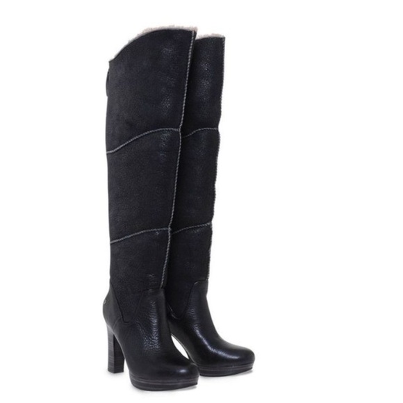 UGG Over The Knee Boots In Black Leather And Suede - Picture 3 of 16